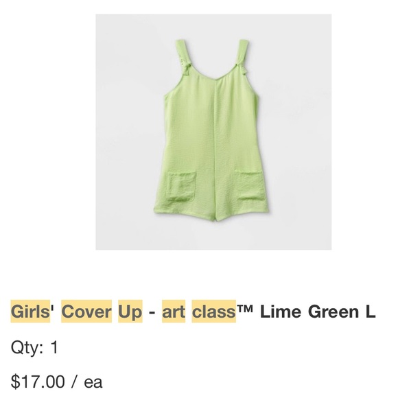 Art Class Girls Cover Up Lime Green Size L (10/12) NWT - Picture 2 of 9